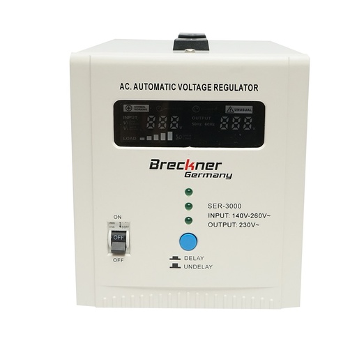 [AMAT6-121276] Stabilizator automat de tensiune 3000VA, 140-260V cu releu monofazat, 2 prize schuko 230V, afisaj LCD
