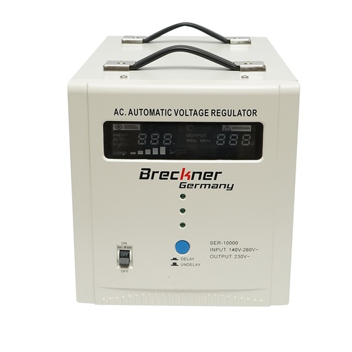 [AMAT6-121278] Stabilizator automat de tensiune 10000VA, 140-260V cu releu monofazat, 2 prize schuko 230V, afisaj LCD
