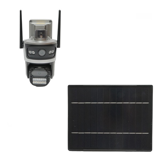 [AMAT6-121300] Camera supraveghere lentila duala 4 MP, 4G cu panou solar 7.6W, baterie 18650 incarcare rapida, rotativa 360 grade PTZ cu senzor de miscare, detectie umana PIR, alarma, night