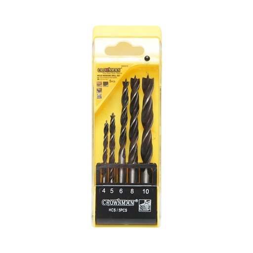 [AMAT6-121833] Set 5 burghie lemn 4-10mm elicoidale HCS cu tija cilindrica Crownman