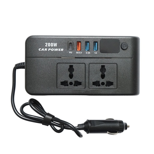 [AMAT6-121889] Invertor tensiune 12V-220V 200W, unda sinusoidala modificata, port USB, USB-C, iesire dubla AC