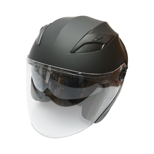 [AMAT6-122071] Casca moto tip jet neagra, model urban cu viziera transparenta si ochelari de soare, marimea L