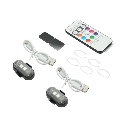 [AMAT6-122209] Set 2 lampi LED RGB stroboscopice cu telecomanda, 10 moduri, 8 culori, baterie litiu 110mAh reincarcabila USB-C IP65