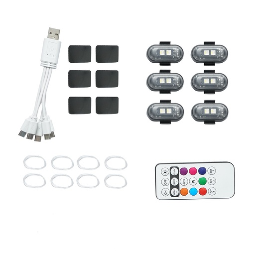 [AMAT6-122210] Set 6 lampi LED RGB stroboscopice cu telecomanda, 10 moduri, 8 culori, baterie litiu 110mAh reincarcabila USB-C IP65