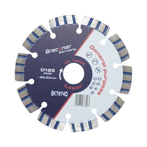 [AMAT6-122489] Disc diamantat turbo segmentat 125x22.23mm, segment 10mm pentru beton armat, piatra dura, pavele