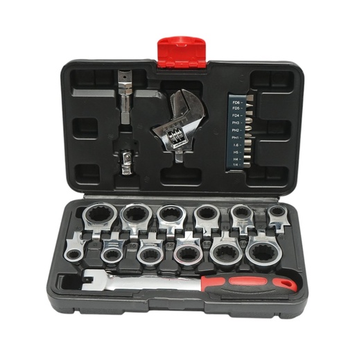 [AMAT6-123204] Trusa chei inelare cu clichet 8-19mm, cheie reglabila, biti hex, drepti, cruce 26 piese