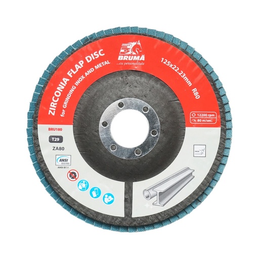 [AMAT6-123623] Disc lamelar abraziv cu zirconiu 125x22.23mm T29 R80 pentru slefuire, polizare metal si inox