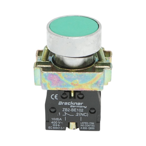 [AMAT6-123838] Buton comanda metalic verde cu revenire 1NO+1NC, 400V/10A, LAY5