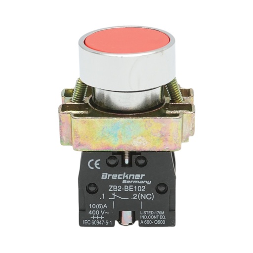 [AMAT6-123840] Buton comanda metalic rosu cu revenire 1NO+1NC, 400V/10A, LAY5