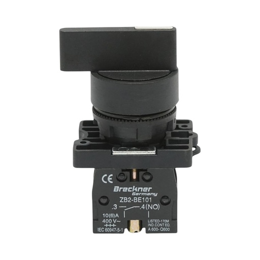 [AMAT6-123956] Selector 3 pozitii negru cu retinere 2NO, 400V/10A, LAY5-EJ33