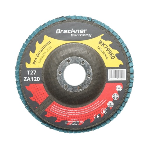 [AMAT6-123980] Disc lamelar abraziv cu zirconiu 125x22mm T27 ZA120 pentru slefuire, polizare metal si inox