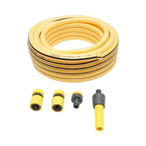 [AMAT6-124130] Set rola 15m furtun gradina PVC impletit 1/2 inch cu duza stropit reglabila, conectori si adaptor robinet 3/4-1/2 inch Crownman