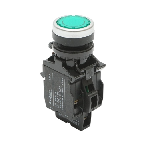 [AMAT6-124323] Buton comanda iluminat LED 220V AC verde cu revenire 1NO+1NC, 10A/600V AC, 1A/250V DC LA42