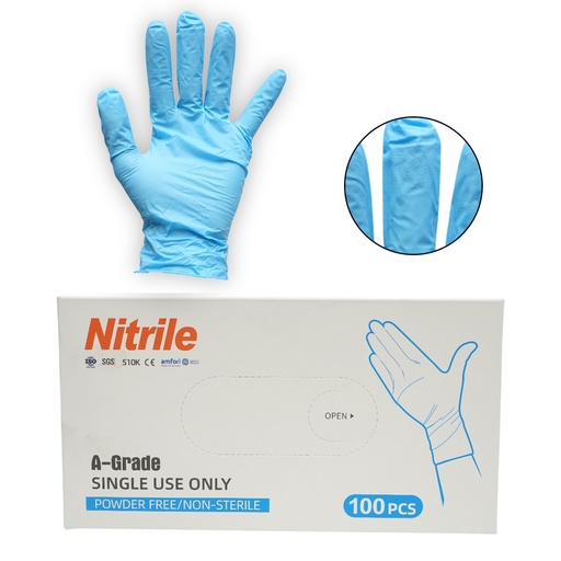 [AMAT6-124368] Manusi din nitril albastre nepudrate cu textura aderenta pe degete, marimea S 100 buc/cutie
