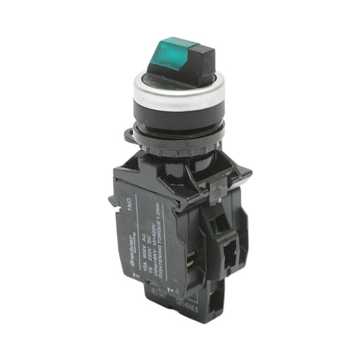 [AMAT6-124373] Buton selector iluminat 220V AC LED verde cu 2 pozitii 1NO+1NC, 10A/600V AC, 1A/250V DC LA42