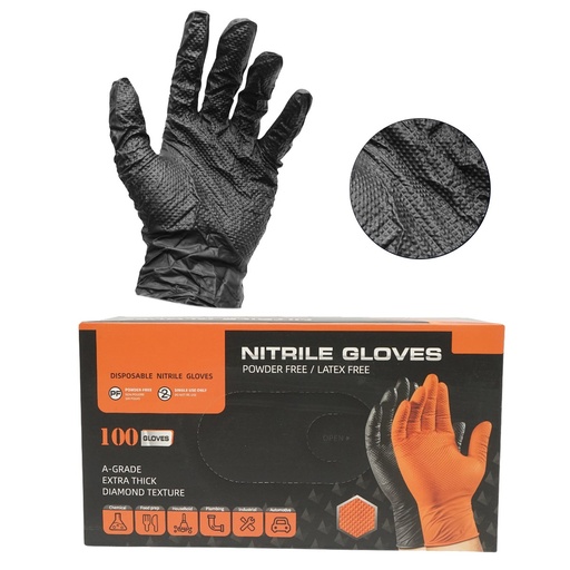 [AMAT6-124375] Manusi din nitril negre nepudrate cu textura diamond grip, marimea L 100 buc/cutie