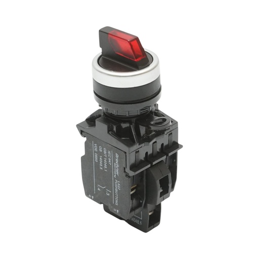 [AMAT6-124380] Buton selector iluminat 24V AC/DC LED rosu cu 3 pozitii 2NO, 10A/600V AC, 1A/250V DC LA42