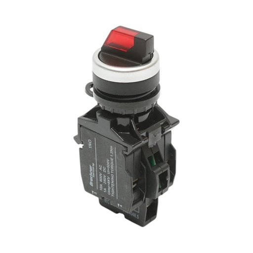 [AMAT6-124397] Buton selector iluminat 220V AC LED rosu cu 3 pozitii 2NO, 10A/600V AC, 1A/250V DC LA42