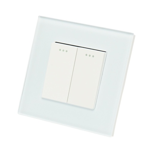 [AMAT6-124529] Intrerupator dublu cap scara alb incastrat 220V, 16AX, indicator luminos, rama sticla 86x86x34mm