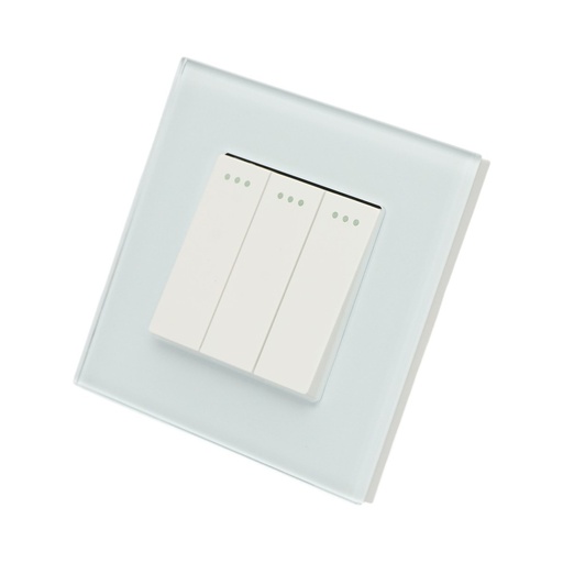 [AMAT6-124530] Intrerupator triplu cap scara alb incastrat 220V, 16AX, indicator luminos, rama sticla 86x86x34mm