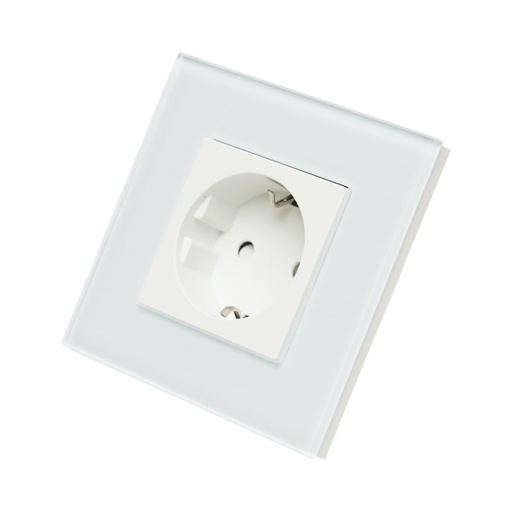 [AMAT6-124531] Priza schuko alba incastrata 220V, 16A, rama sticla 86x86x34mm