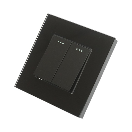 [AMAT6-124541] Intrerupator dublu cap scara negru incastrat 220V, 16AX, indicator luminos, rama sticla 86x86x34mm