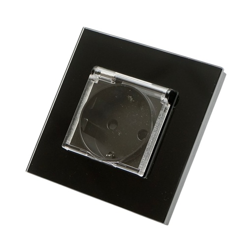 [AMAT6-124543] Priza schuko neagra 220V, 16A, capac transparent, rama sticla 86x86x34mm