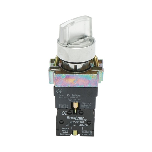 [AMAT6-124780] Selector 2 pozitii cu retinere si indicator semnalizare LED alb 1NO+1NC, 24V, LAY5