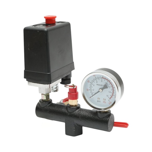 [AMAT6-125691] Presostat complet cu manometru 220V, 15A, presiune maxima 12 bar pentru compersor aer DISGM62, DISGM63, DISGM66
