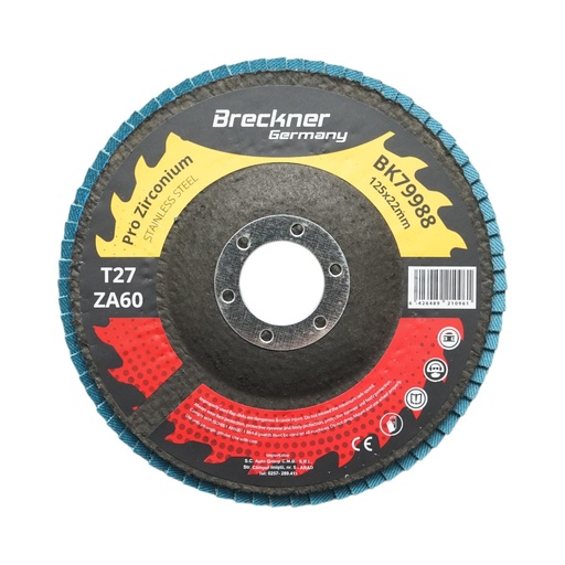 [AMAT6-126022] Disc lamelar abraziv cu zirconiu 125x22mm T27 ZA60 pentru slefuire, polizare metal si inox