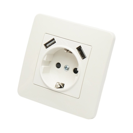 [AMAT6-126098] Priza schuko alba incastrata 220V, 16A, 2xUSB 5V 2.1A, PC 80x80mm
