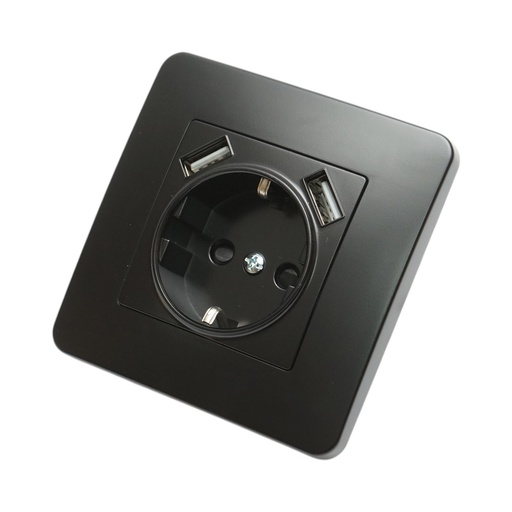 [AMAT6-126105] Priza schuko neagra incastrata 220V, 16A, 2xUSB 5V 2.1A, PC 80x80mm