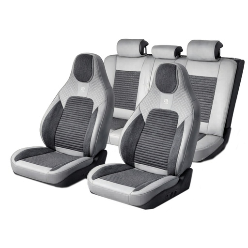 [AMAT6-126995] Set huse scaune auto Premium crem-gri universale, design sport ergonomic, piele ecologica cu insertii textile 11 piese