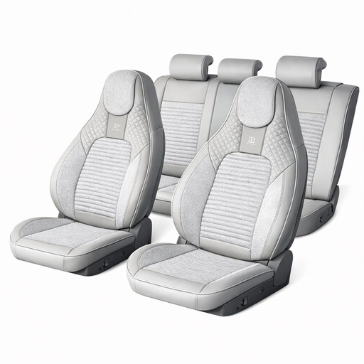 [AMAT6-126998] Set huse scaune auto Premium crem-gri universale, design sport ergonomic, piele ecologica cu insertii textile 11 piese