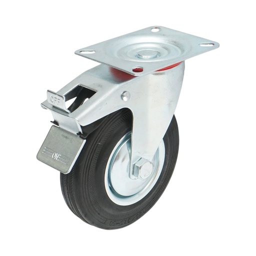 [AMAT6-127486] Roata pivotanta industriala 125x33mm cu frana, cauciuc plin negru, placa otel 100x80mm 95kg