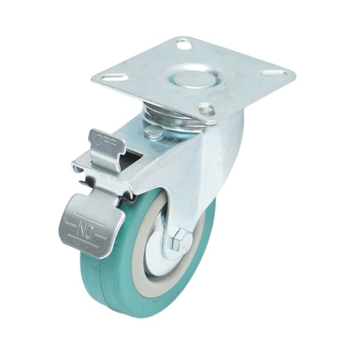 [AMAT6-127501] Roata pivotanta 75x21mm cu frana, cauciuc plin albastru, placa otel 65x65mm 45kg