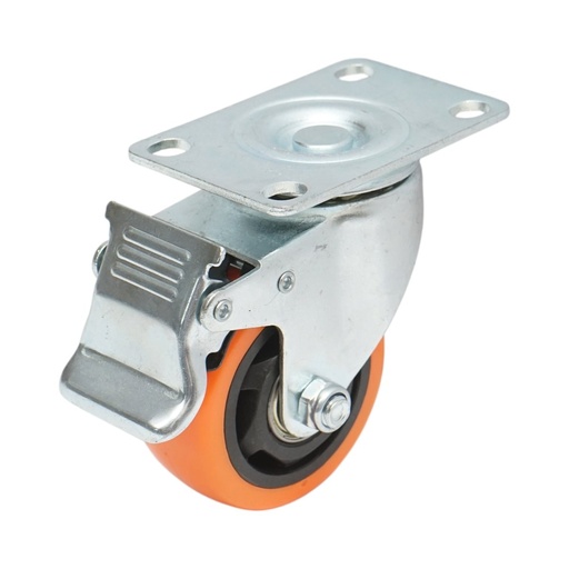 [AMAT6-127513] Roata pivotanta 75x31mm cu frana, PVC portocaliu, placa otel 94x63mm 80kg