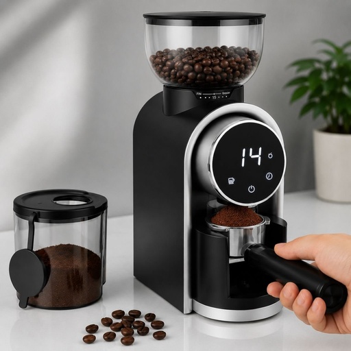 [AMAT6-127934] Rasnita electrica de cafea automata 150W, 220V, reglaj macinare 25 trepte, afisaj digital touch, bavuri conice, recipient boabe 250g