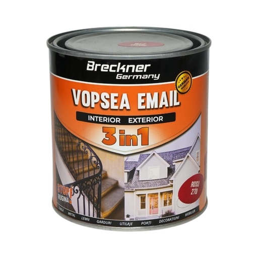 [AMAT6-128163] Vopsea email anticoroziva 3 in 1 rosu 270 pe baza de solvent 1L, direct pe rugina, interior si exterior