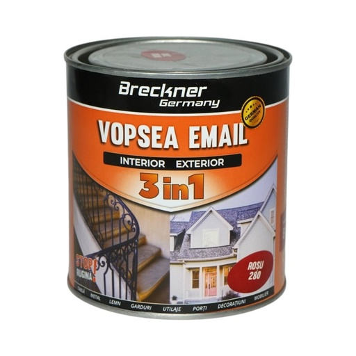 [AMAT6-128164] Vopsea email anticoroziva 3 in 1 rosu 280 pe baza de solvent 1L, direct pe rugina, interior si exterior