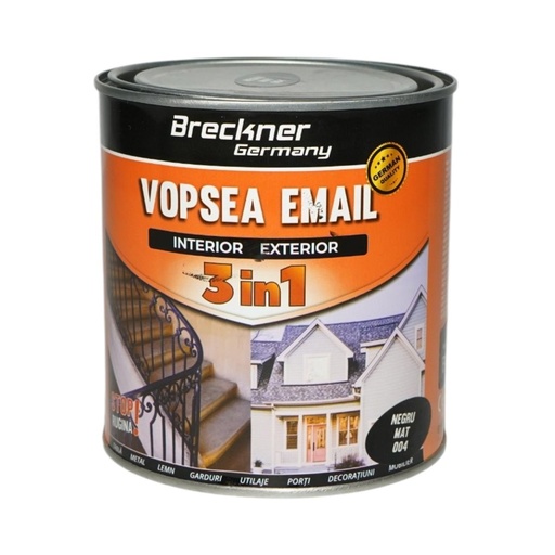 [AMAT6-128183] Vopsea email anticoroziva 3 in 1 negru mat 004 pe baza de solvent 1L, direct pe rugina, interior si exterior