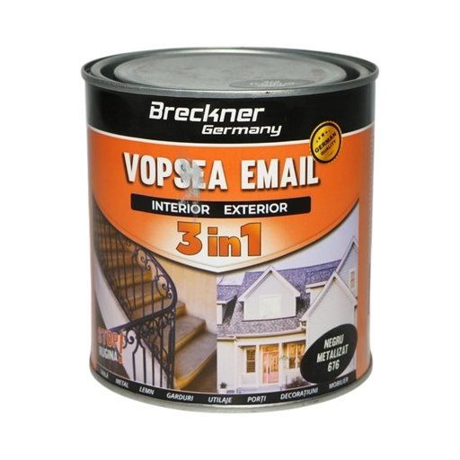 [AMAT6-128184] Vopsea email anticoroziva 3 in 1 negru metalizat 676 pe baza de solvent 1L, direct pe rugina, interior si exterior